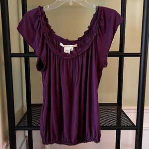 Max Studio Small purple flutter sleeve elastic banded pleated scoop neck top